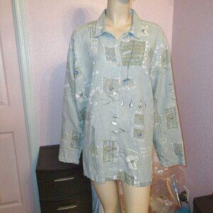 VINTAGE Heavy LINEN Button Up Size 2XT SHIRT Tunic TALL Top OVERSIZED Boho ARTSY